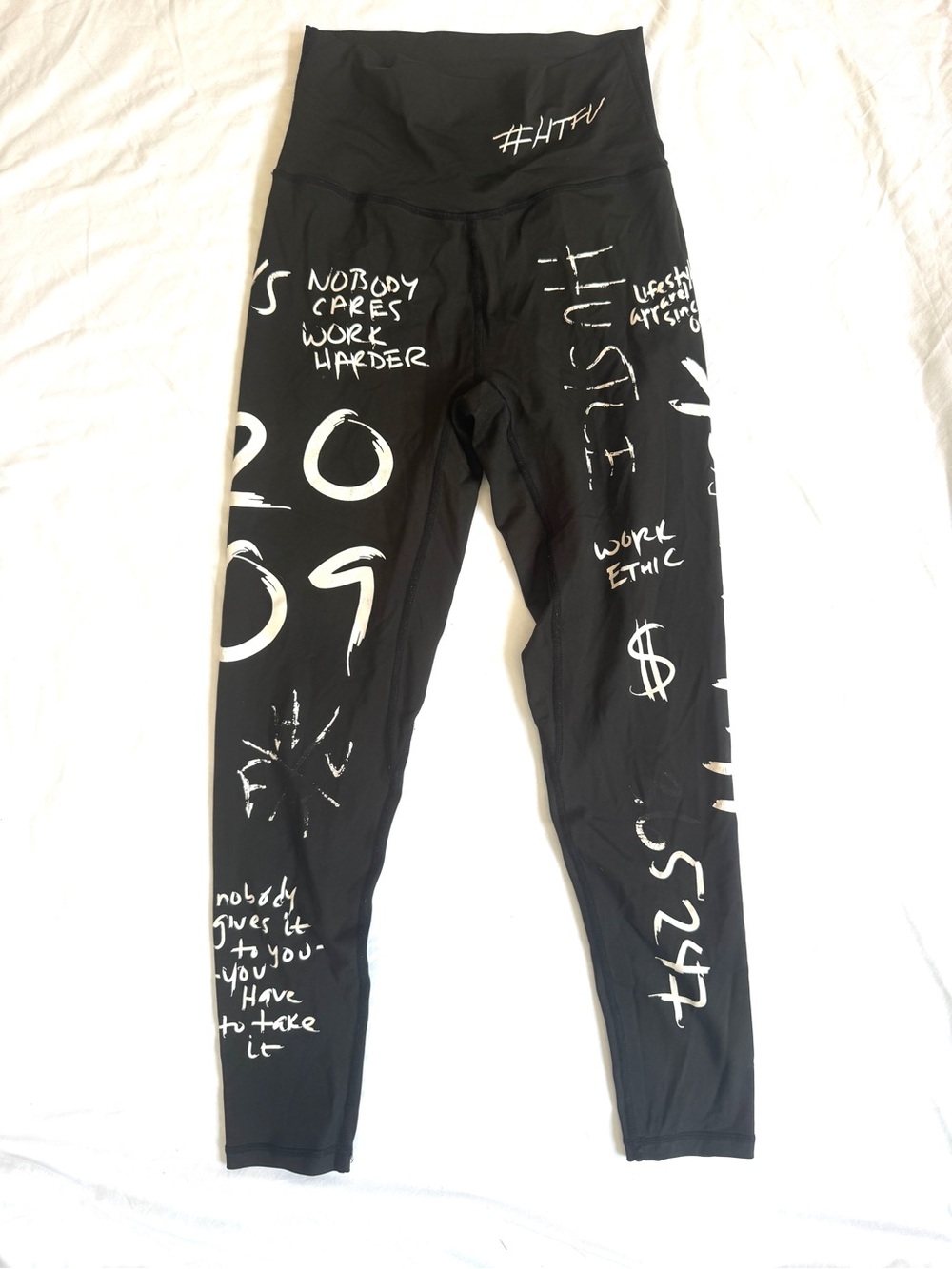 HTFU Original Analog Graphic Leggings, Black with White Script
